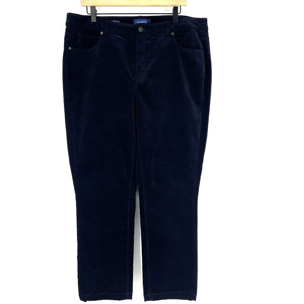 Talbots Pants Size 14 Womens Navy Corduroy Stretch High Waist Straight Leg Cords